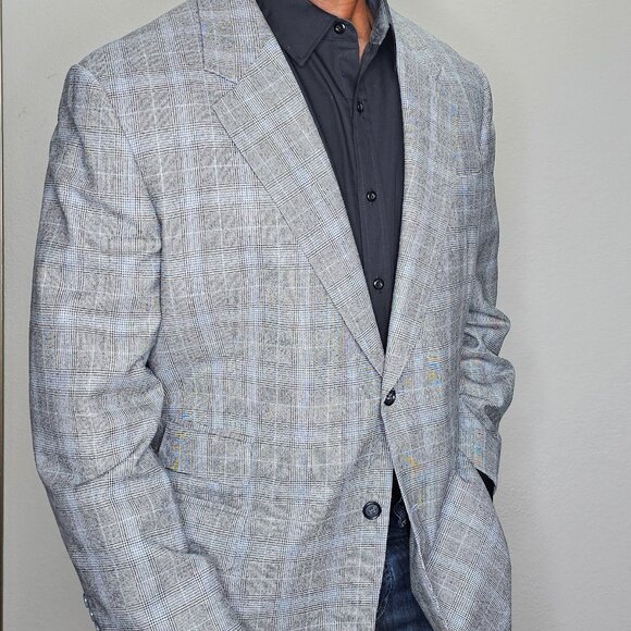 Holland & Sherry Super 140's Wool Richard Bennett Dual Vent Blue Gray Blazer 40R - Picture 10 of 11